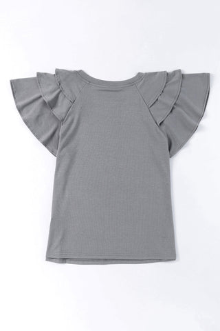 Ruffle Sleeve Top - Gray