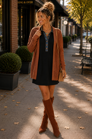 Denim Details Dress - Black