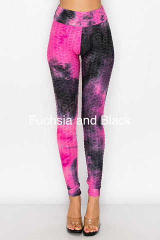 Bottom Lift Honeycomb Tie Dye Leggings -  4 colors