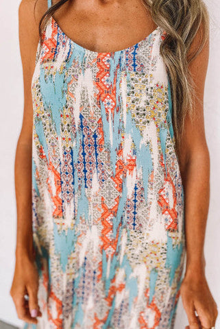 Colorful Abstract Maxi Dress - Teal