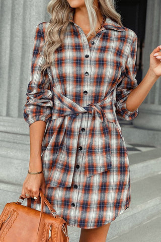 Flannel Tie Dress - Orange