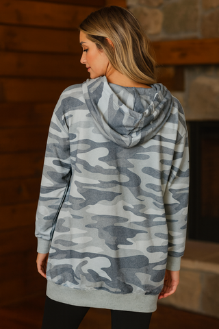 Camo Long Hoodie - Gray