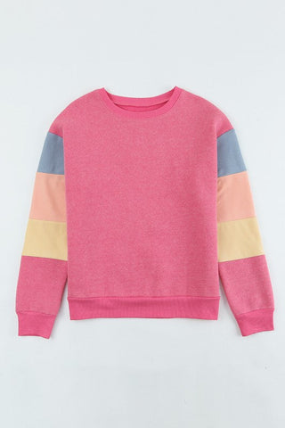 Rainbow Sleeve Crew Neck Sweatshirt - Pink