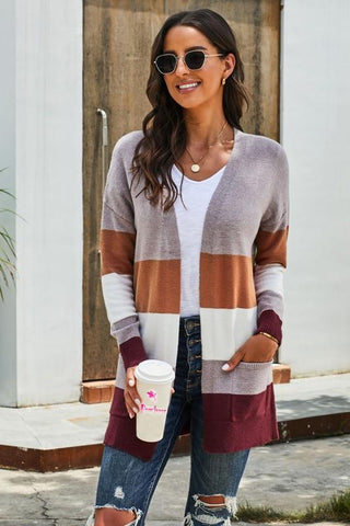 Super Soft Striped Cardigan - Taupe