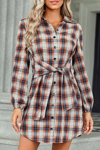 Flannel Tie Dress - Orange