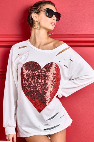 Laser Cut Sequined Heart Top - White