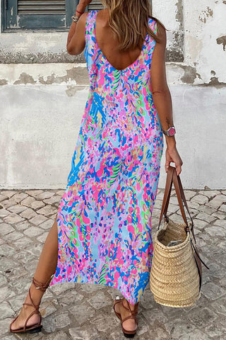 Sleeveless Maxi Dress - Purple Floral