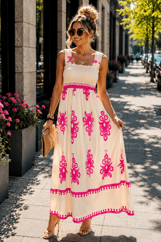 Damask Maxi Dress - Fuchsia