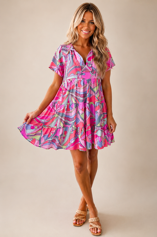 Retro Vibes Short Sleeve Dress - Pink