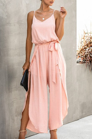 Flowy Spaghetti Strap Jumpsuit - Pink