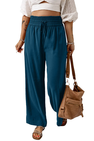 Elastic Waist Wide Leg Pants -  Dark Blue