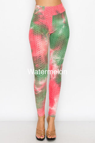 Bottom Lift Honeycomb Tie Dye Leggings -  4 colors