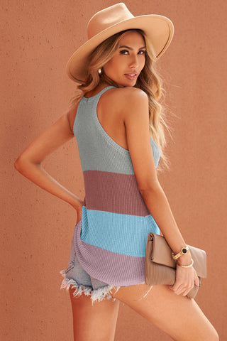 Sweater Knit Color Block Tank - Gray and Marsala