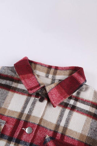 Flannel Plaid Shacket with Pockets - Red