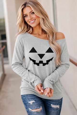 Jack ‘O Lantern Off Shoulder Top - Gray