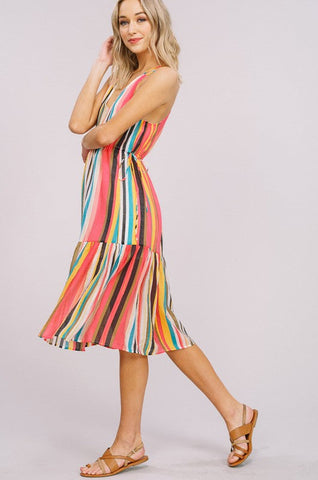 Tropical Striped Midi Dress