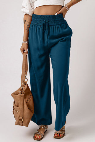 Elastic Waist Wide Leg Pants -  Dark Blue