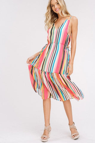 Tropical Striped Midi Dress