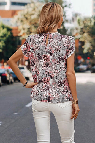 Lace Sleeve Top - Brown Floral