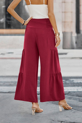 Button Detail Gaucho Pants - Wine