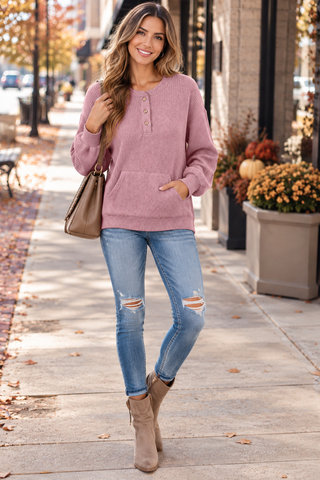 Henley Top with Pockets - Pink