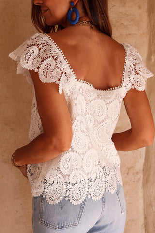 Paisley Pattern Lace Top - White
