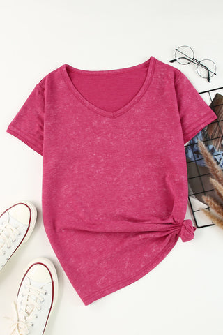 Mineral Washed V-Neck Top - Pink