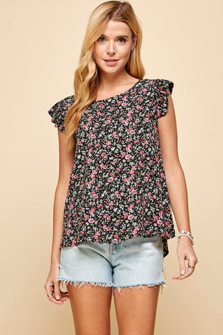 Summer Wildflowers Sleeveless Top - Black