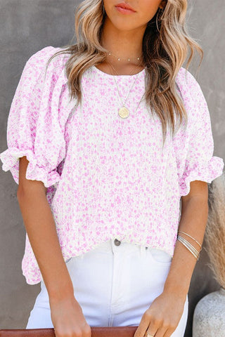 Floral Puff Sleeve Top - Pink