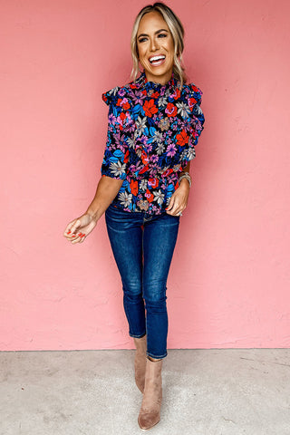 Peplum Floral Top - Blue