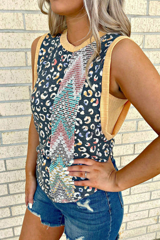 Leopard Print Tank with Yellow Trim