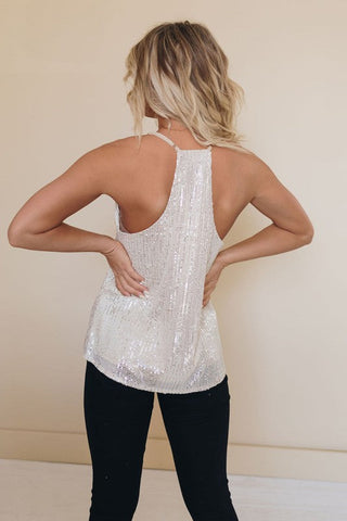 Sequined Racerback Tank Top - Gold