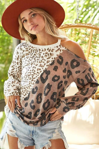 Cold Shoulder Animal Print Top