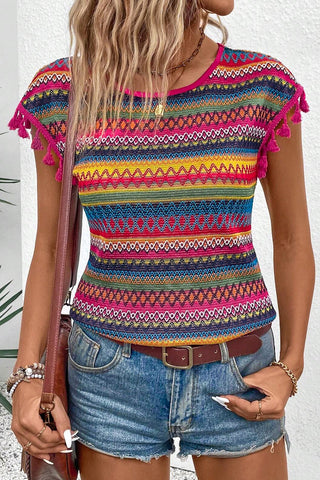 Zig Zag Colorful Tassel Top