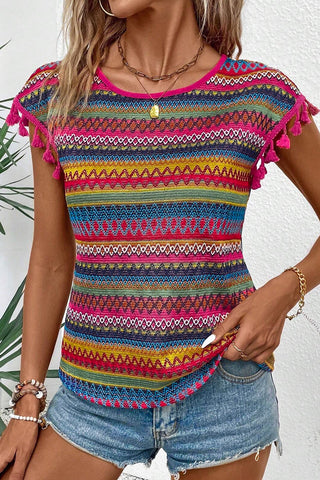 Zig Zag Colorful Tassel Top