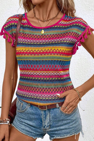 Zig Zag Colorful Tassel Top