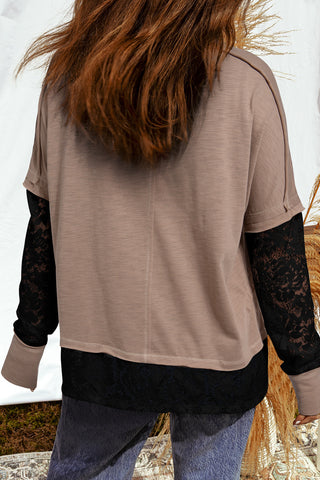 Lace Sleeve Top - Tan and Black