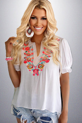 Cotton Embroidered Top - White