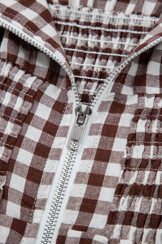 Checkered Cinched Waist Dress - Brown