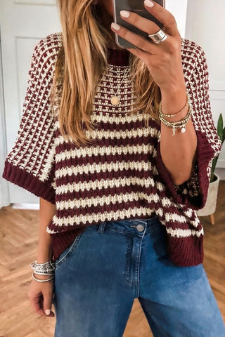 Oversized Half Sleeve Sweater - Burgundy