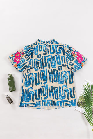 Abstract Print Top - Blue - Ships Tuesday