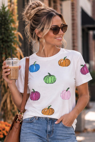 Sequined Colorful Pumpkin Tee