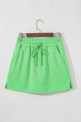 French Terry Drawstring Skort with Pockets - Lime Green