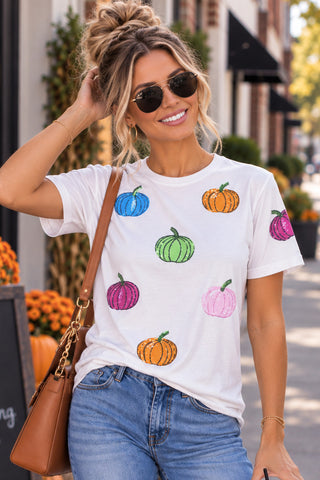Sequined Colorful Pumpkin Tee