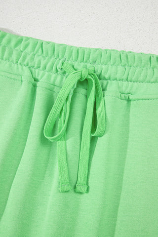 French Terry Drawstring Skort with Pockets - Lime Green