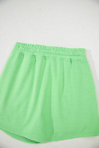 French Terry Drawstring Skort with Pockets - Lime Green
