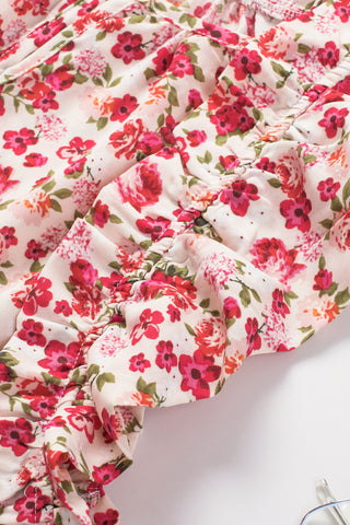 Rose Print Ruffle Top