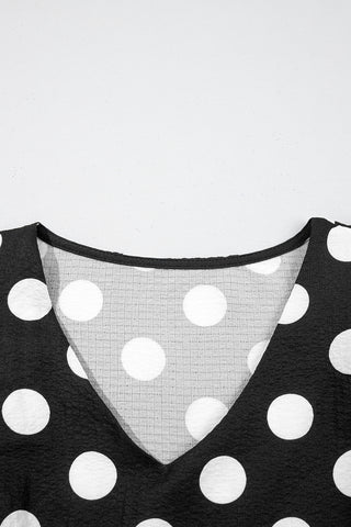 Ruffle Sleeve Polka Dot Top - Black
