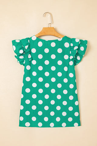 Ruffle Sleeve Polka Dot Top - Green