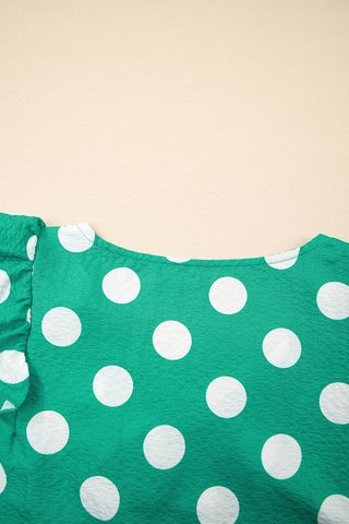 Ruffle Sleeve Polka Dot Top - Green